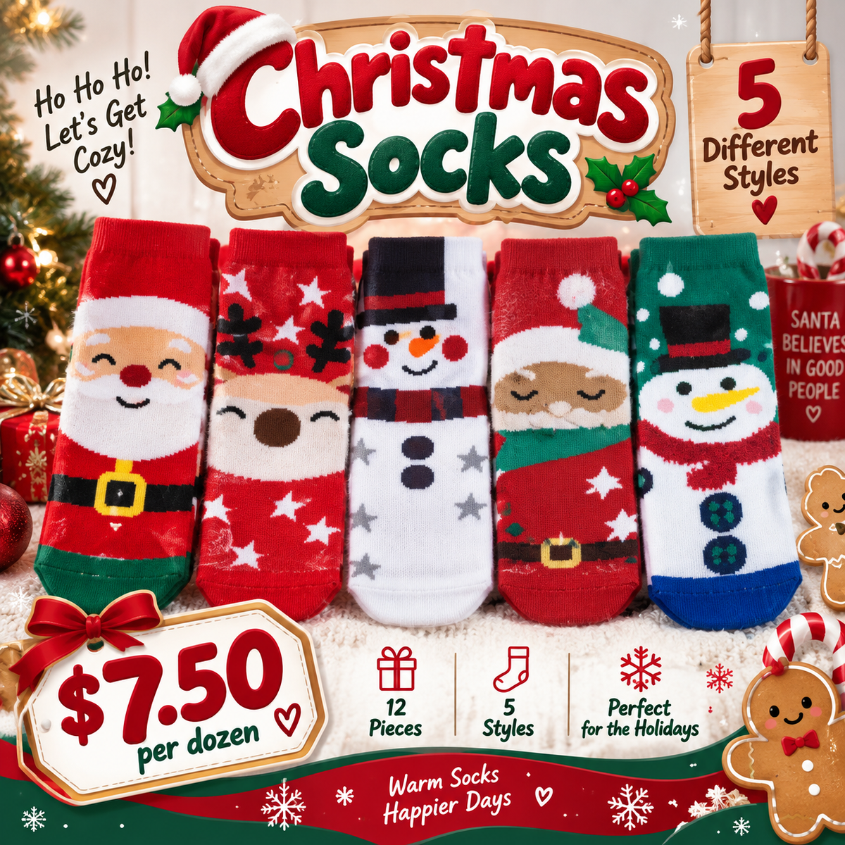 12PCS PACK SNOWMAN & FRIENDS SOCKS F260741