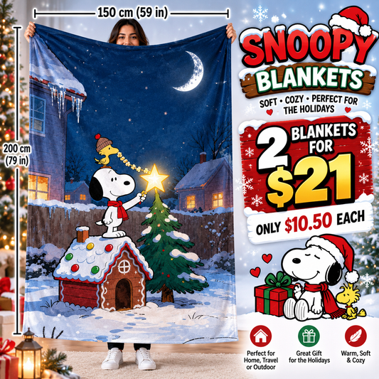 2PCS DARK BLUE WHITE DOG & FRIEND CHRISTMAS BLANKET D-5