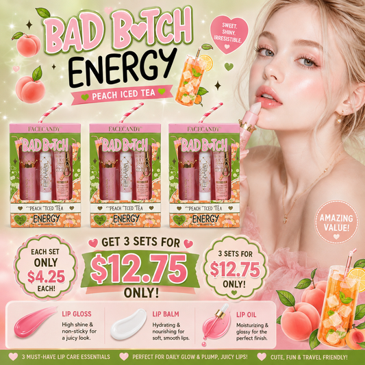 3PCS SET INSPO FACECANDY LIP CARE SET BAD B💗TCH PEACH TEA B-006