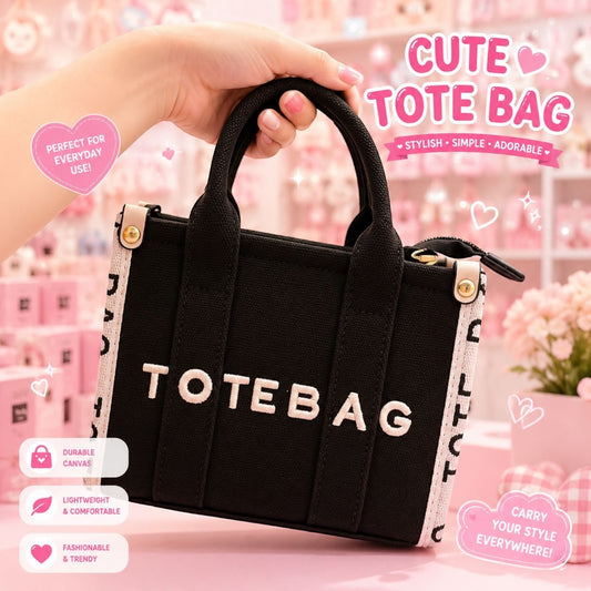 1PC DARK & WHITE MINI TOTE BAG WITH STRAP FB-0164 BK