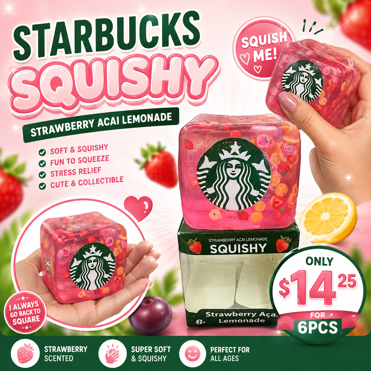 6PCS STARBIES STRAWBERRY ACI LEMONADE SQUISHY