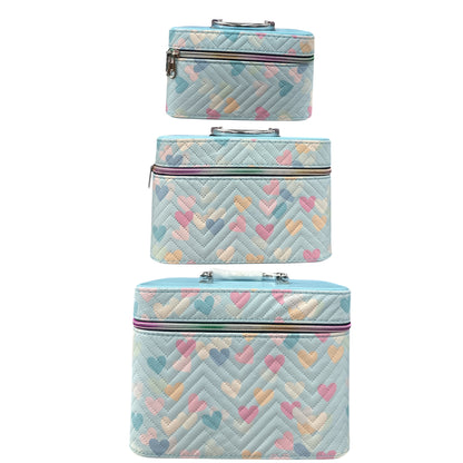 BABY BLUE HEARTED 3PCS CARRY ON MAKEUP BOX