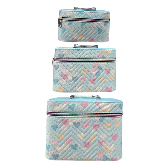 BABY BLUE HEARTED 3PCS CARRY ON MAKEUP BOX