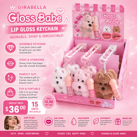 15PCS  DISPLAY PLUSH  DOG KEYCHAIN + GLOSS LIP #C4115