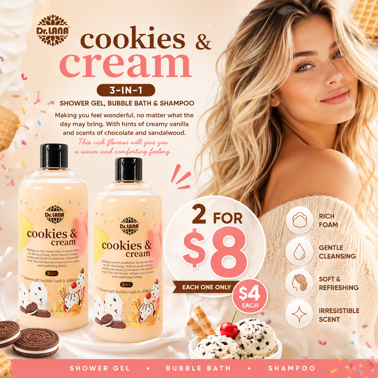 2PCS DR. LANA SHAMPOO 3 IN 1 COOKIES & CREAM 6636