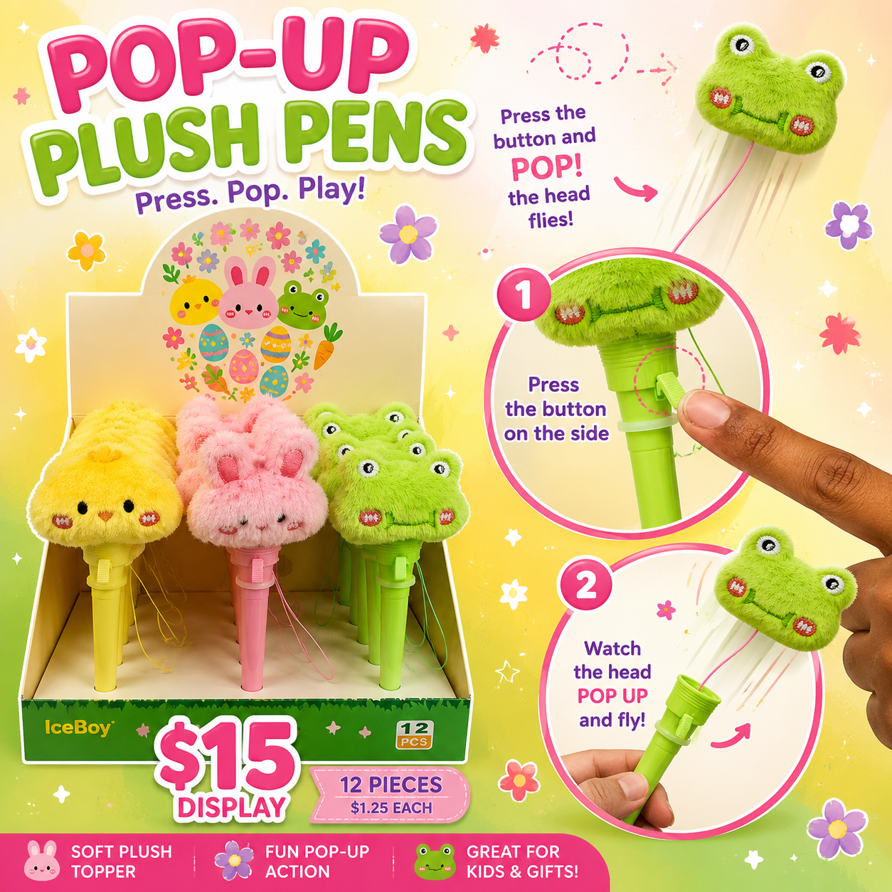 12PCS DISPLAY POP-UP PLUSH PENS ICE BOY 0143