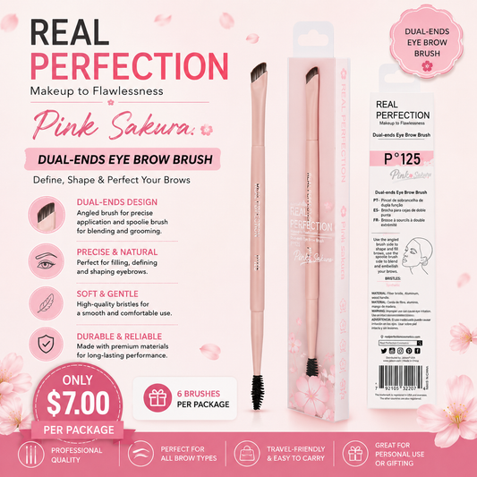 6PCS PACK REAL PERFECTION PINK SAKURA DUAL-ENDS EYE BROW BRUSH P-125