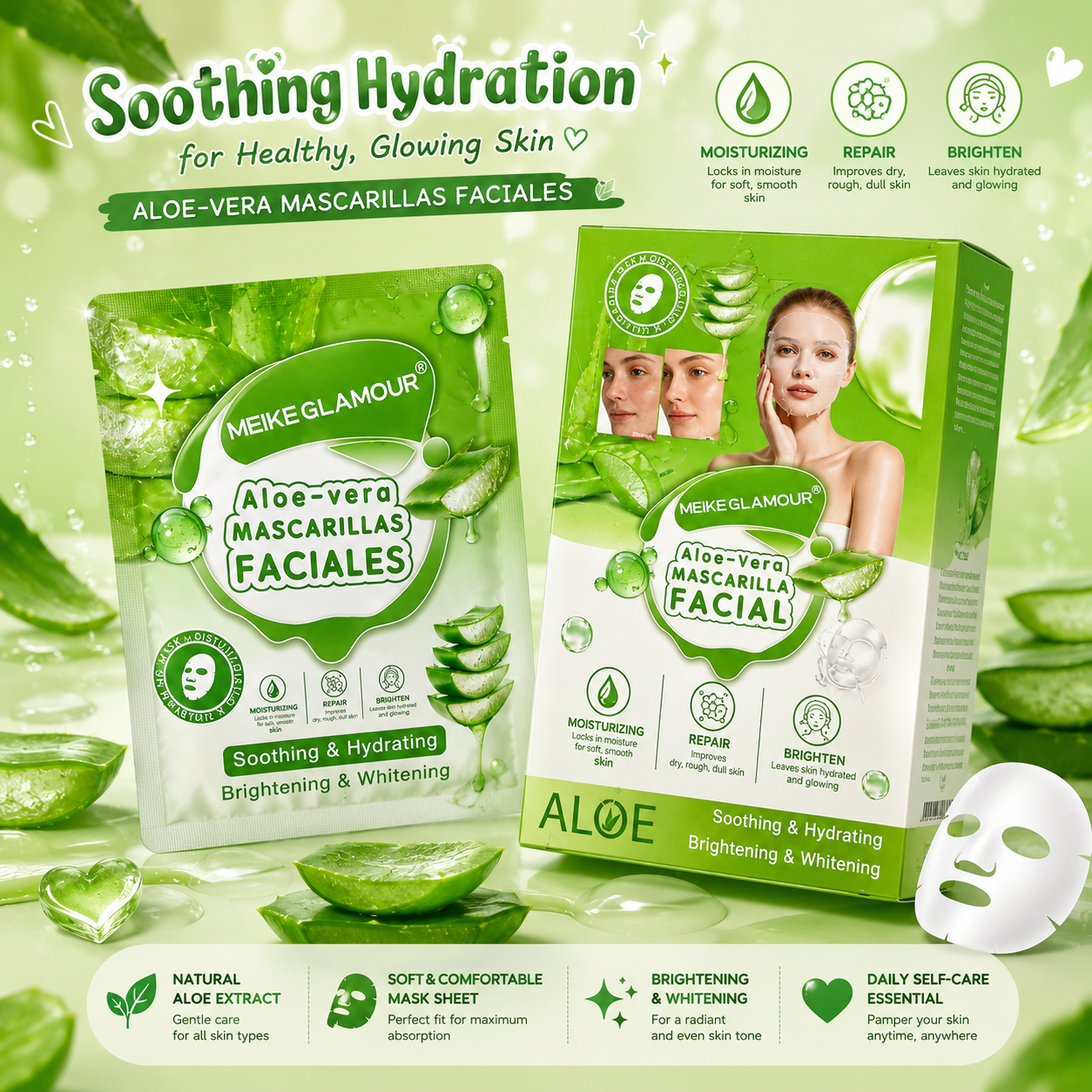 50PC ALOE VERA FACE MASK SHEETS MK544