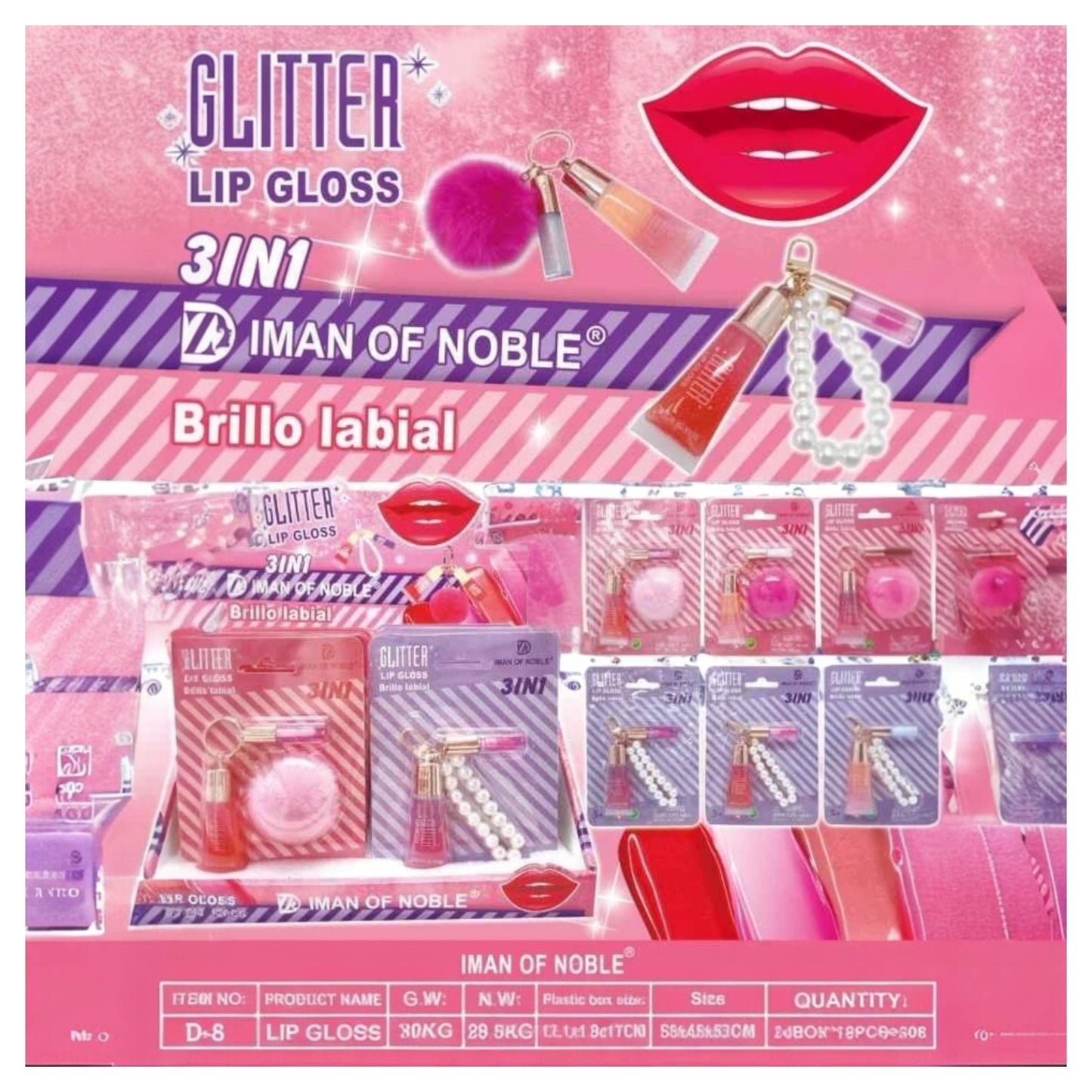 IMÁN OF NOBLE GLITTER LIP GLOSS 3IN1 DISPLAY