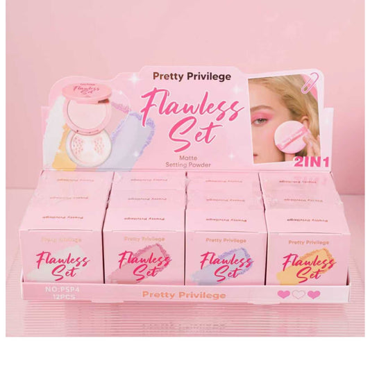 12PCS DISPLAY PRETTY PRIVILEGE FLAWLESS SET MATTE SETTING POWDER 2IN1 PSP4