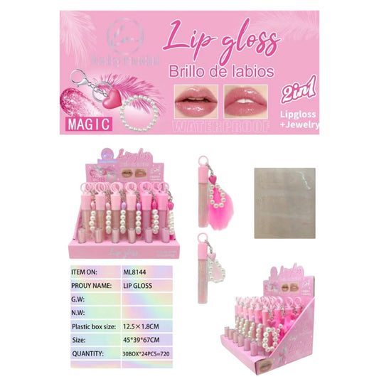 24PCS DISPLAY LUCKY MODEL 2IN1 LIPGLOSS + JEWELRY ML8144