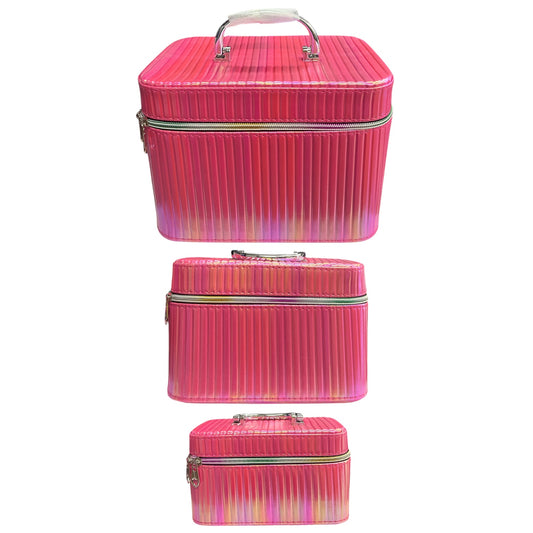 HOLOGRAPHIC HOT PINK 3 PCS CARRY ON MAKEUP BOX