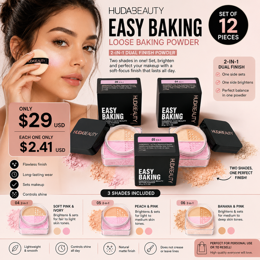 12PCS BOX HUDABEAUTY SOFTENING POWDER EASY BAKING DUAL COLORS 2 in 1 H76049