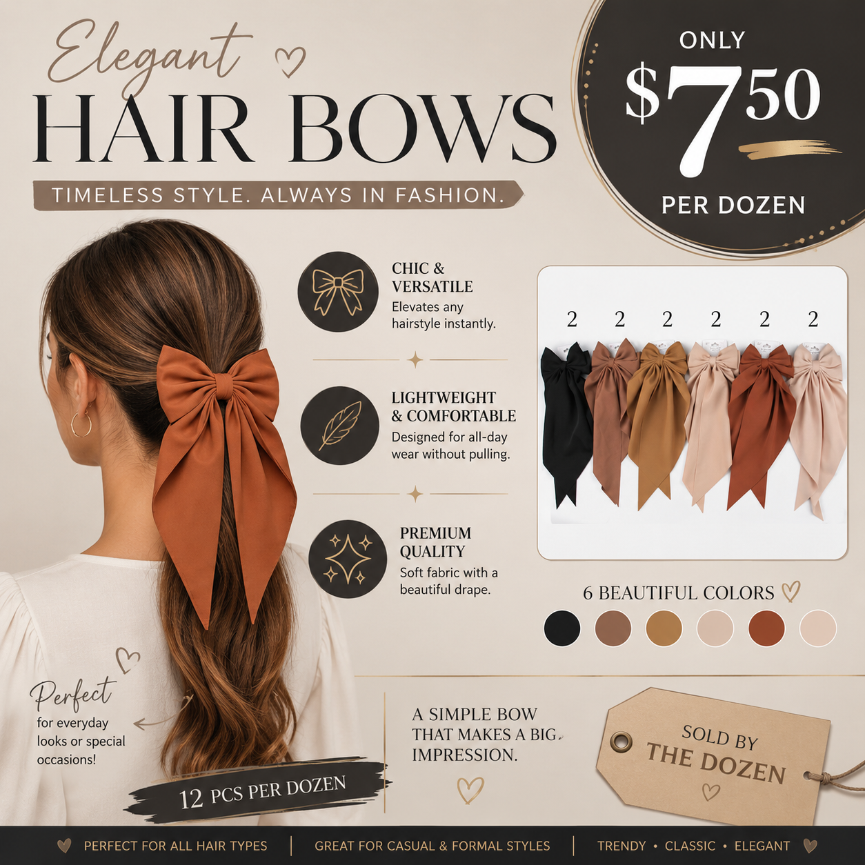 12PCS PACK HAIR BOWS ELEGANT STYLE YRB-1871E6