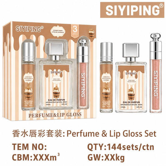 4PCS BROWN GLOSS AND PERFUME SET