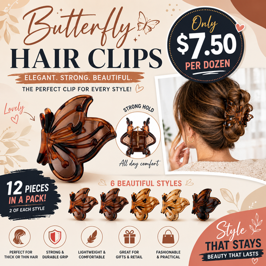 12PCS PACK BROWNS BUTTERFLY HAIR CLIPS DHC-1204