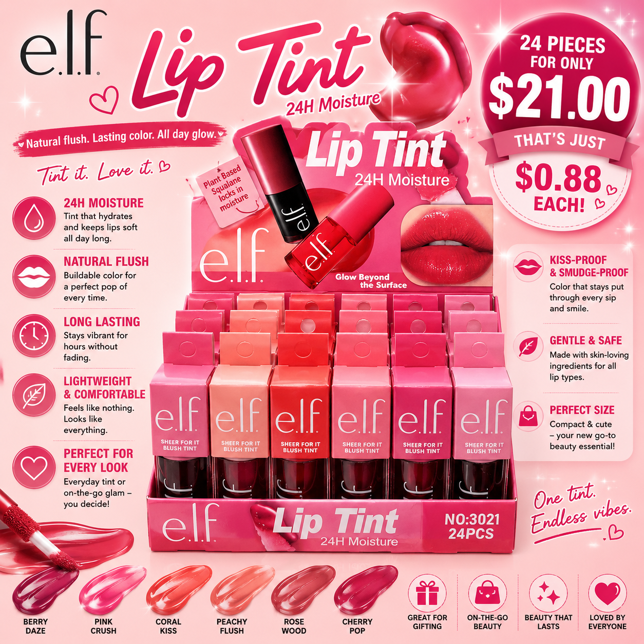 24PCS DISPLAY ELF INSPO LIP TINTS 3021