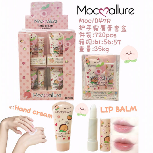 12 PCS DISPLAY MOC❤️ALLURE PEACH HAND CREAM & LIP BALM SET MOC1047R