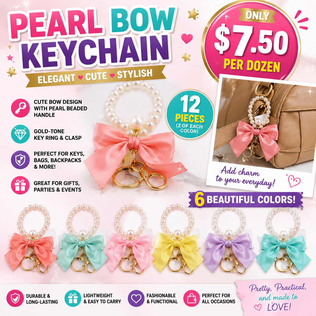12PCS PACK COQUETTE DANGLE PURSE CHARM  YNV-1729P