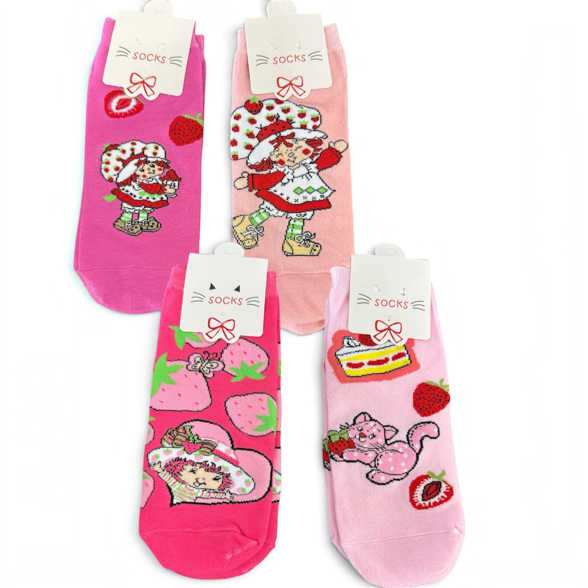 12PCS PACK STRAWBERRY GIRL & CAT ANKLE SOCKS S27