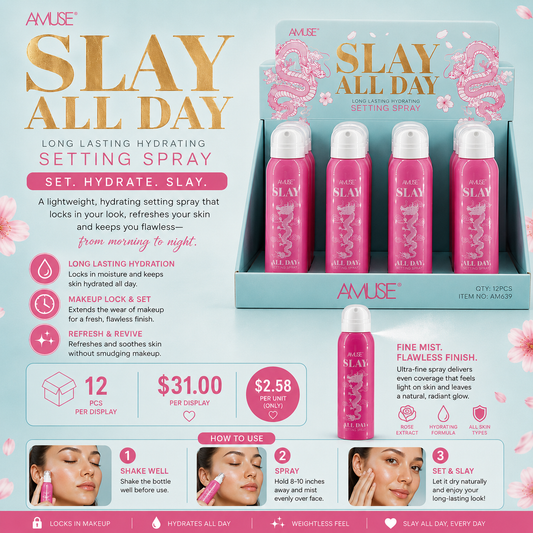 12 PCS DISPLAY AMUSE SLAY ALL DAY SETTING SPRAY AM639-K