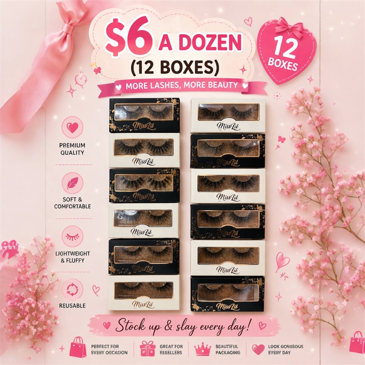 12PCS PACKS MISS LIL USA  LASHES MIXED STYLES