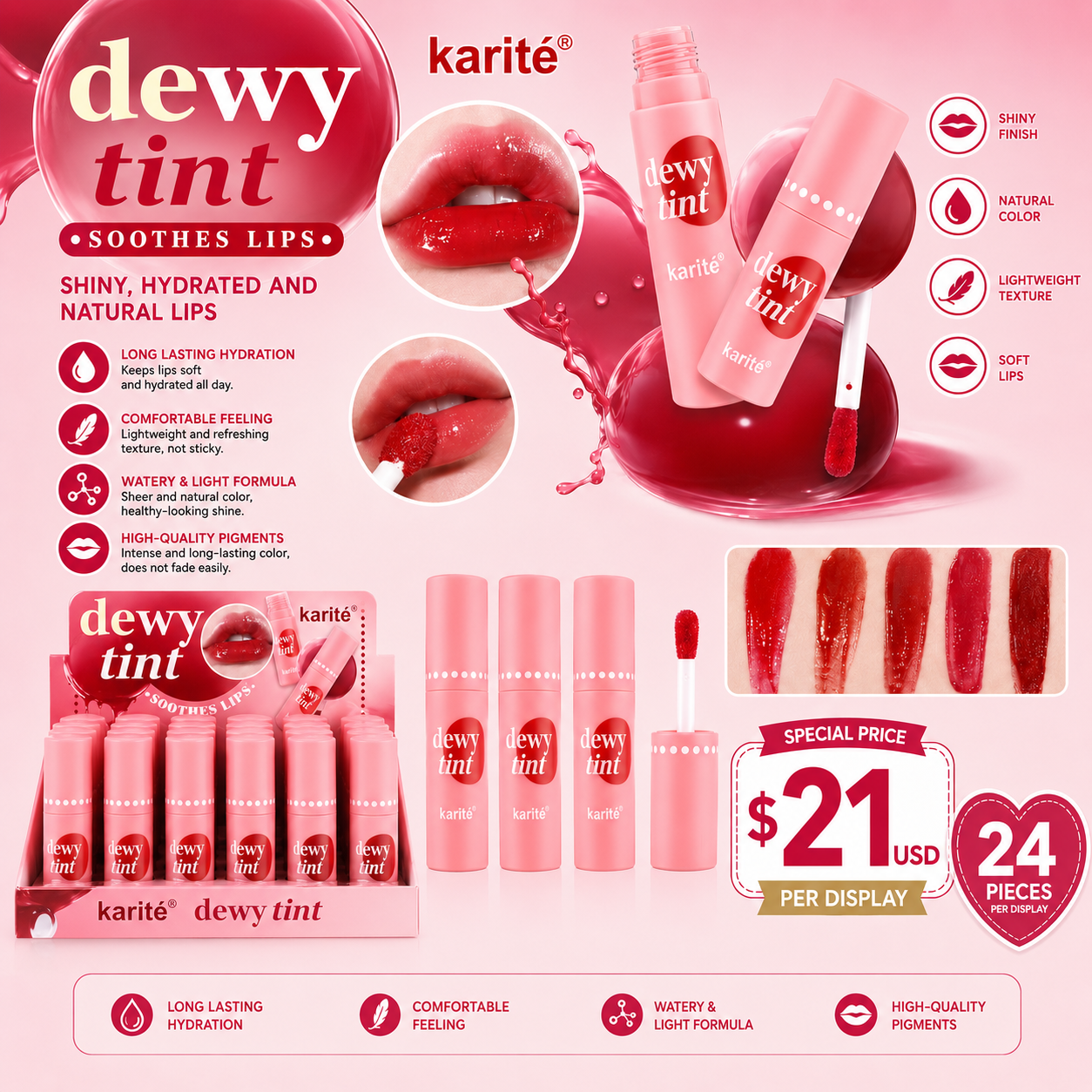 24PCS DISPLAY KARITE SHOOTES LIPS SHINY AND NATURAL LIPS 71347-47