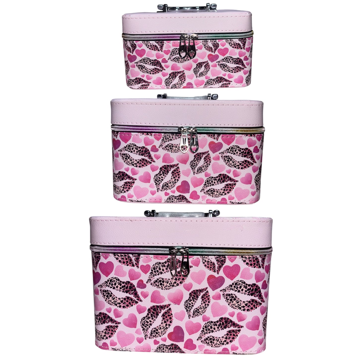 HEARTS AND KISSES 3PCS CARRY ON MAKEUP BOX