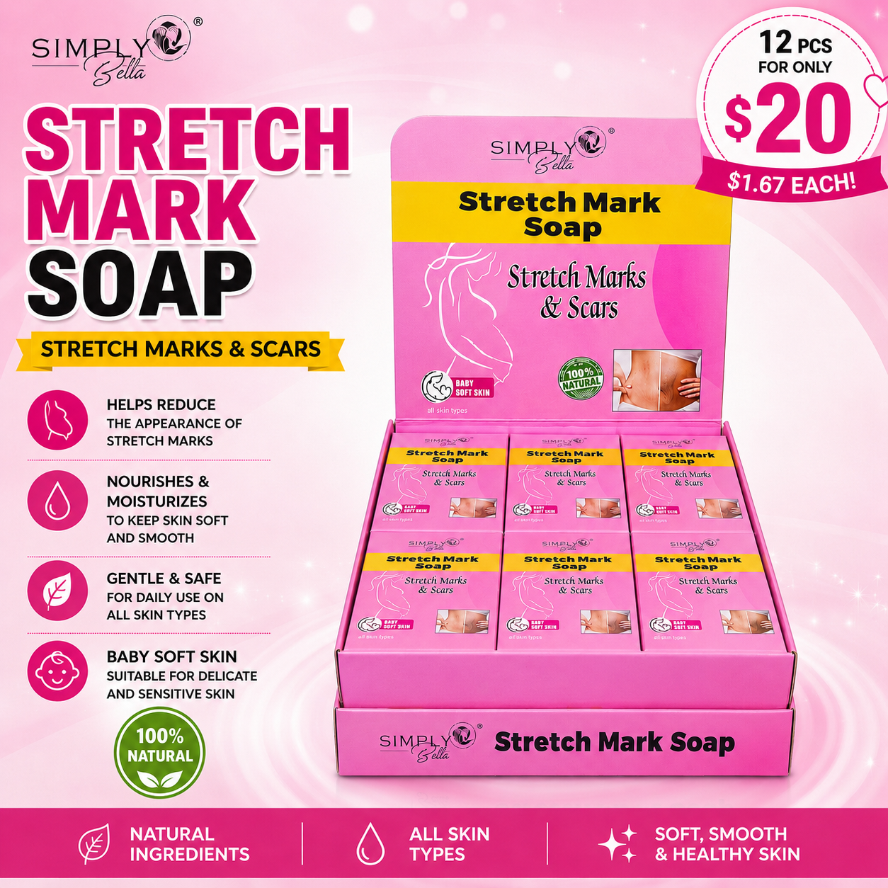 12PCS DISPLAY  SIMPLY BELLA STRETCH MARK SOAP SIM046