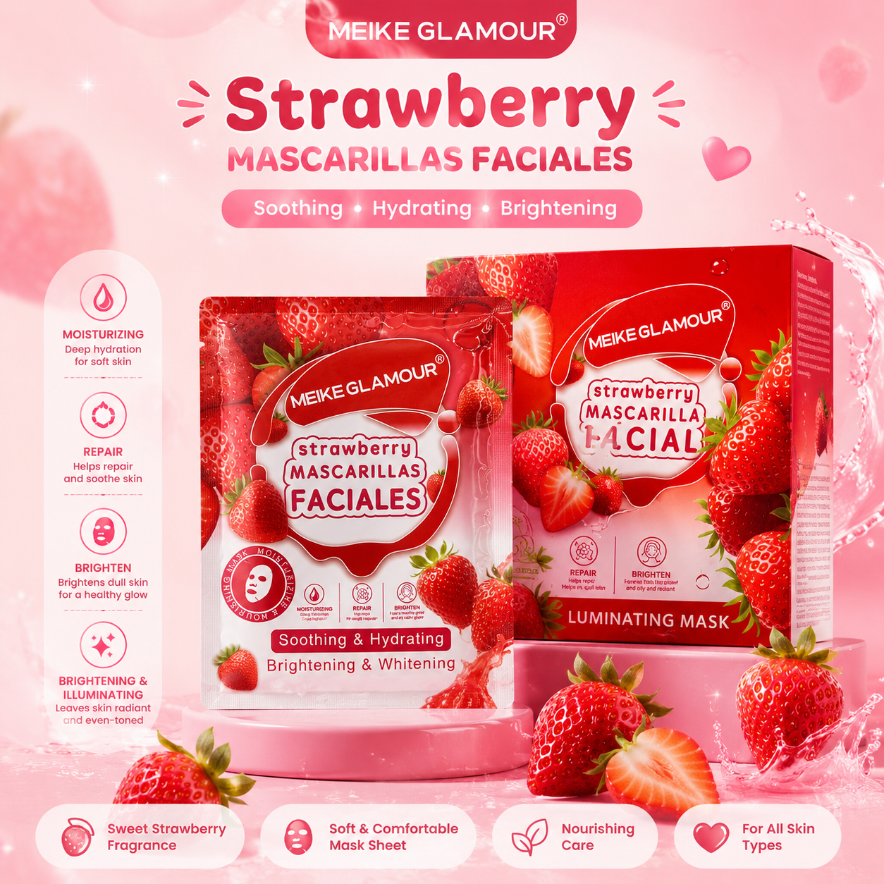 50PC STRAWBERRY FACE MASK SHEETS MK543