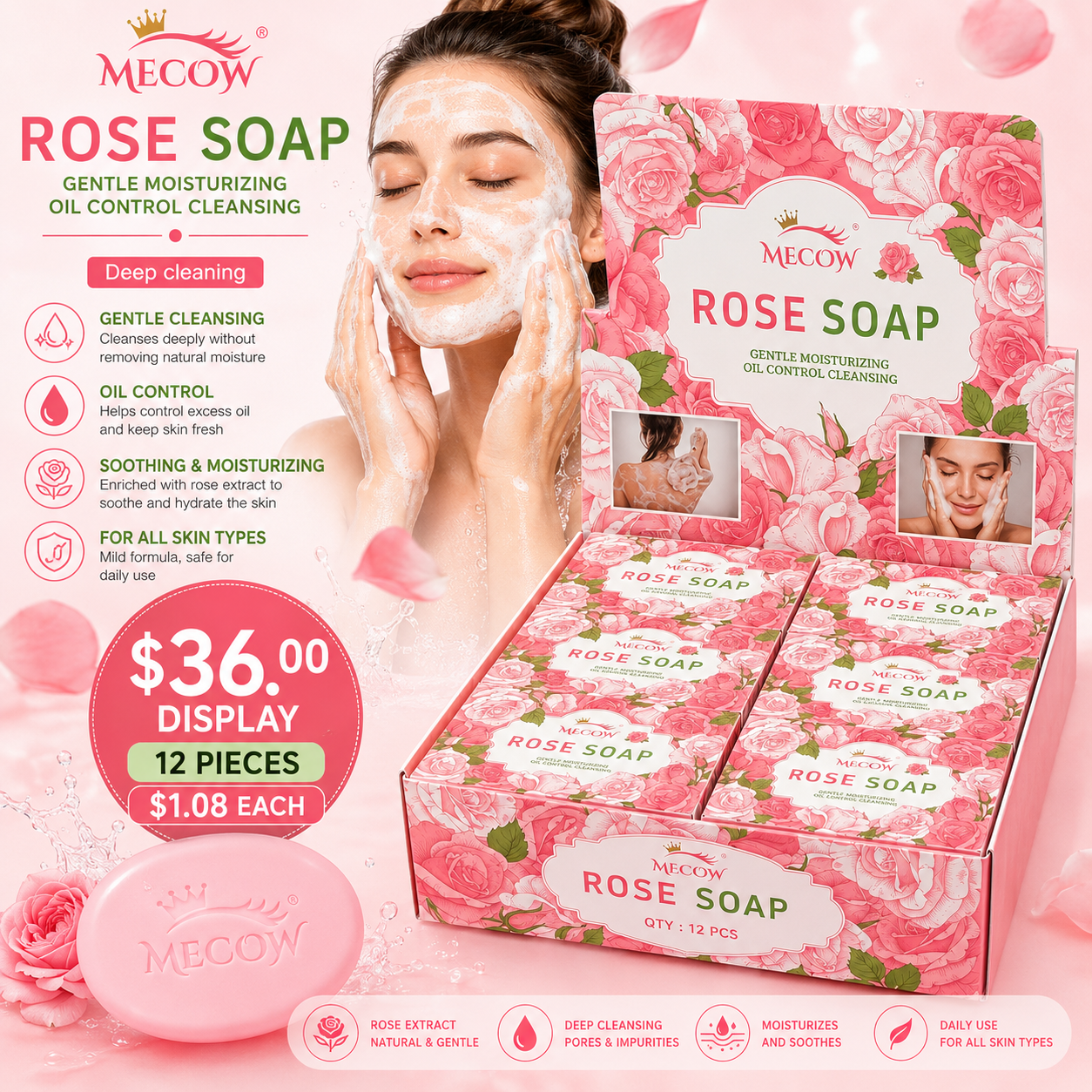 12PCS DISPLAY MECOW ROSE SOAP HS1492