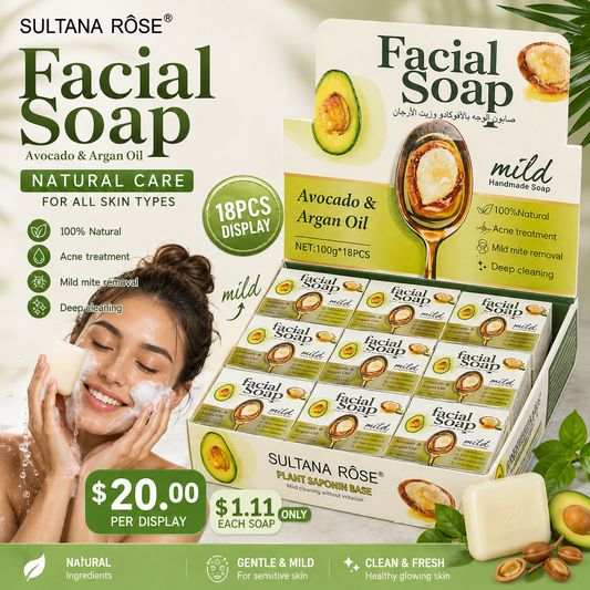 18PCS DISPLAY SULTANA ROSE AVOCADO & ARGAN OIL FACIAL SOAP SA-240