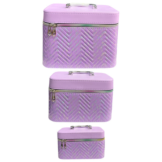 PURPLE HOLOGRAPHIC 3PCS CARRY ON MAKEUP BOX