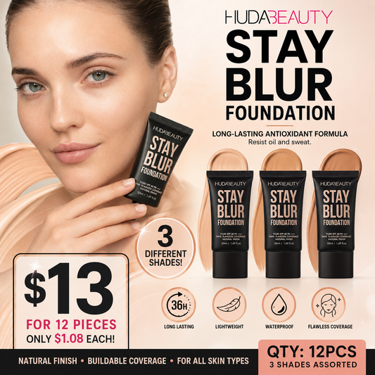 12PCS DISPLAY HUDABEAUTY FOUNDATION STAY BLUR SPF 60+