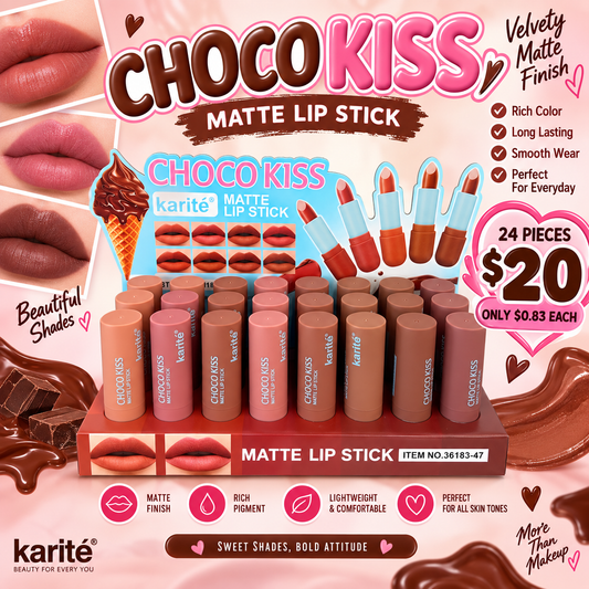24PCS DISPLAY KARITE CHOCÓ KISS MATTE LIPSTICK 36183-47