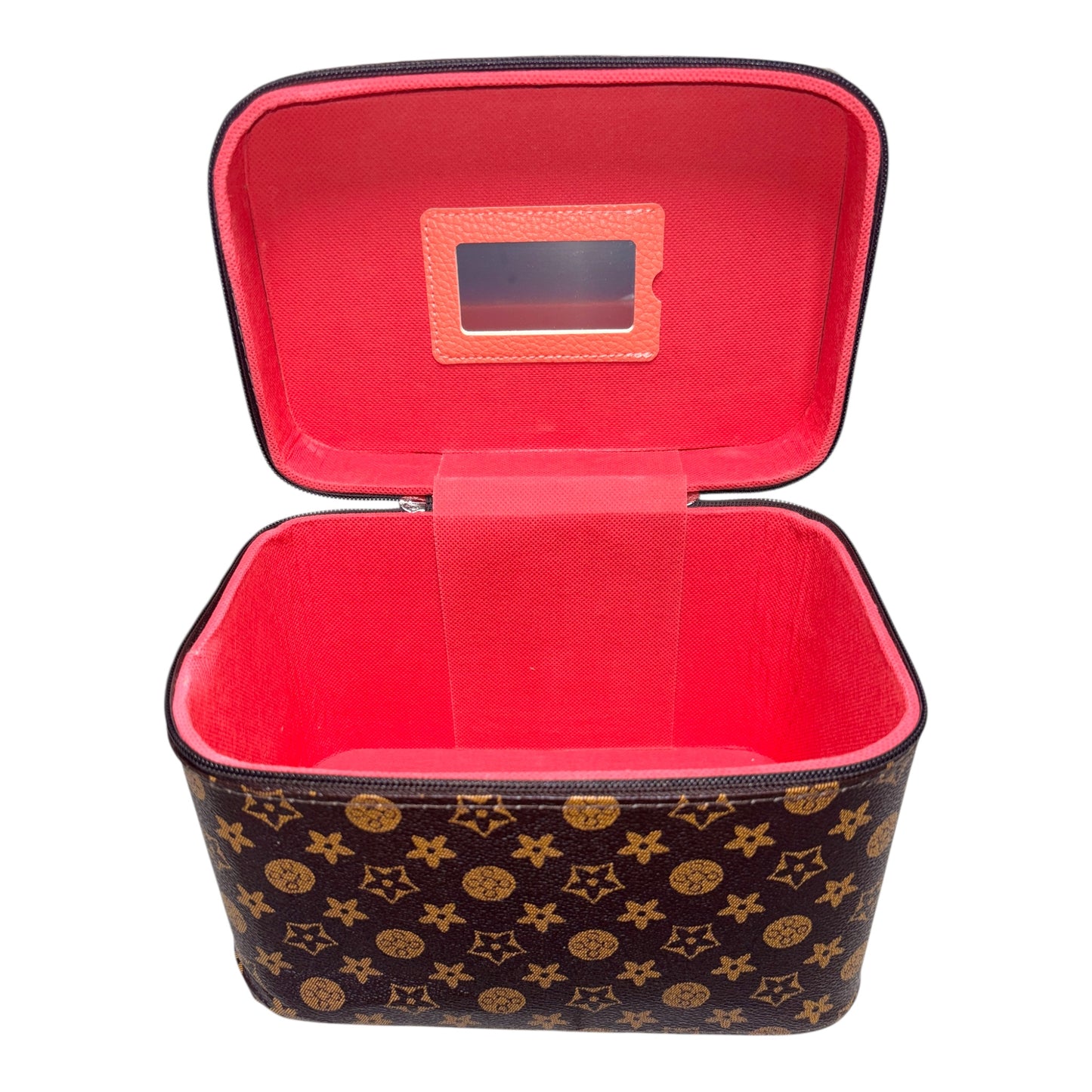 BROWN STARS AND CIRCLES 3PCS CARRY ON MAKEUP BOX