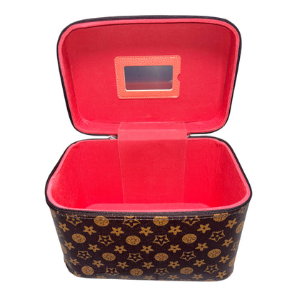 BROWN STARS AND CIRCLES 3PCS CARRY ON MAKEUP BOX