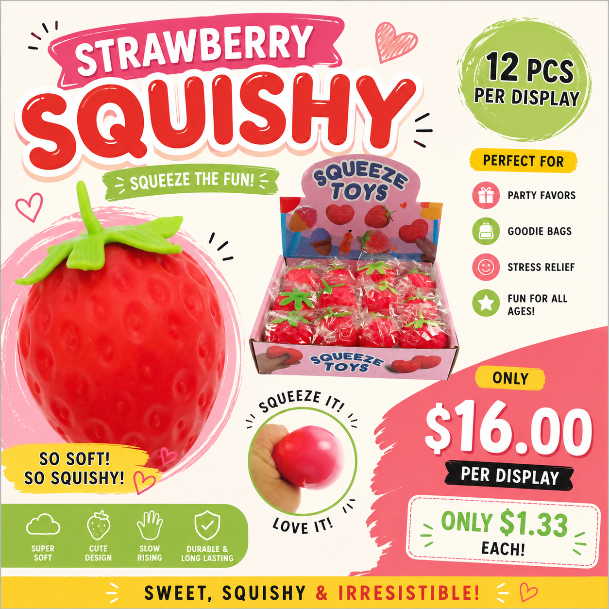 12PCS DISPLAY SQUEEZE STRAWBERRY T107