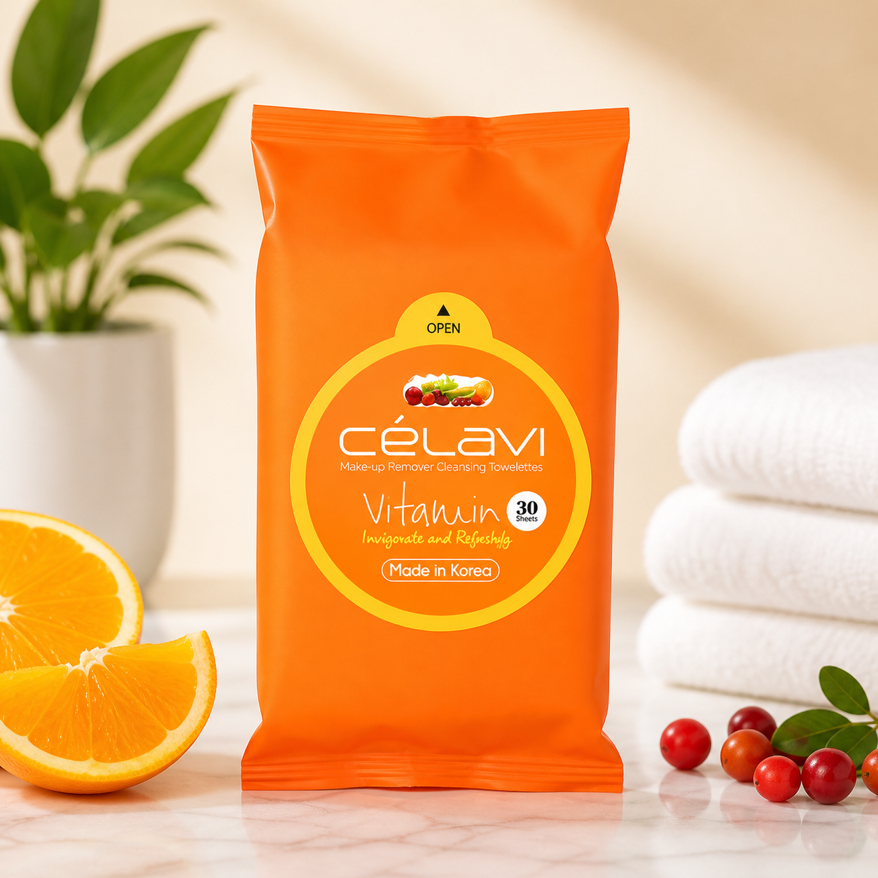 6PCS DISPLAY CELAVI VITAMIN MAKE-UP REMOVER CLEANSING TOWELETTES MT007