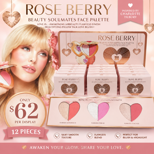 12PCS DISPLAY ROSE BERRY SOULMATE FACE PALETTE INSPO CHARLOTTE TILBURY