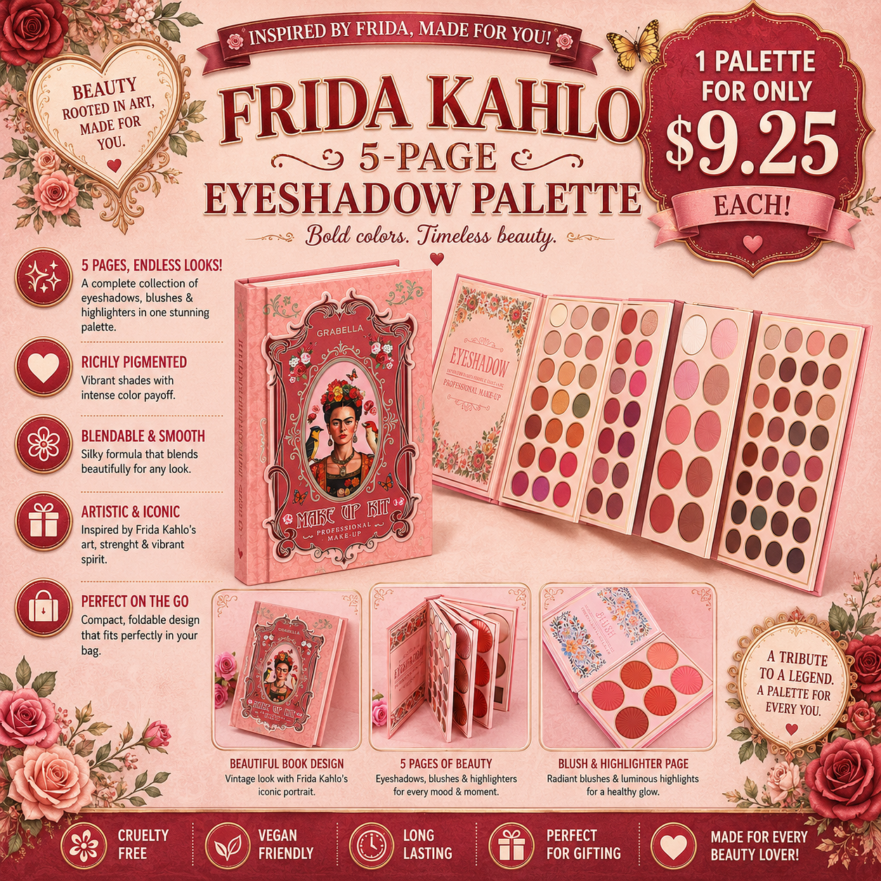 1PCS GIRABELLA CORAL FRIDA EYE SHADOW PALETTE M61306