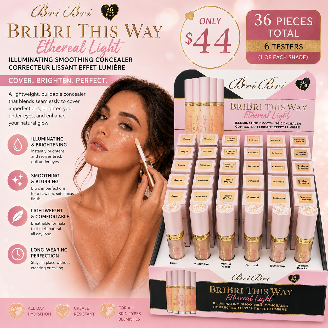 36PCS DISPLAY BRIBRI BEAUTY INSPO TOO FACES SMOOTHING CONCEALER 1038A