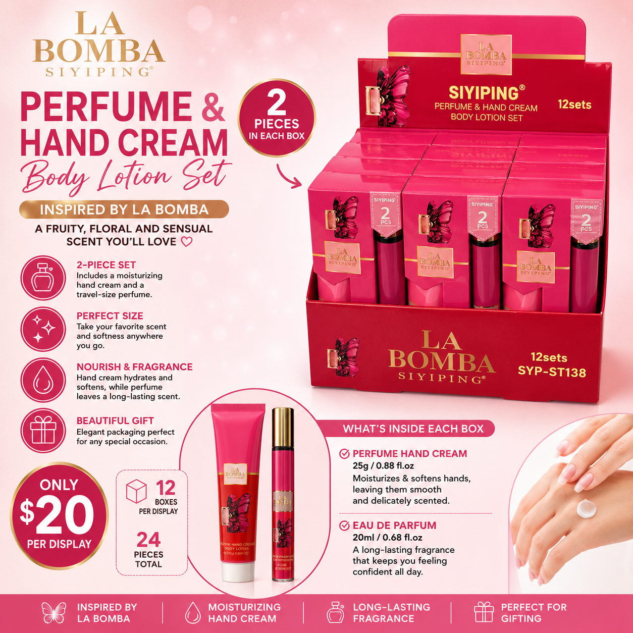 12PCS  DISPLAY SIYIPING   LA B BUTTERFLY PERFUME + HAND LOTION DUO SET SYP-ST138