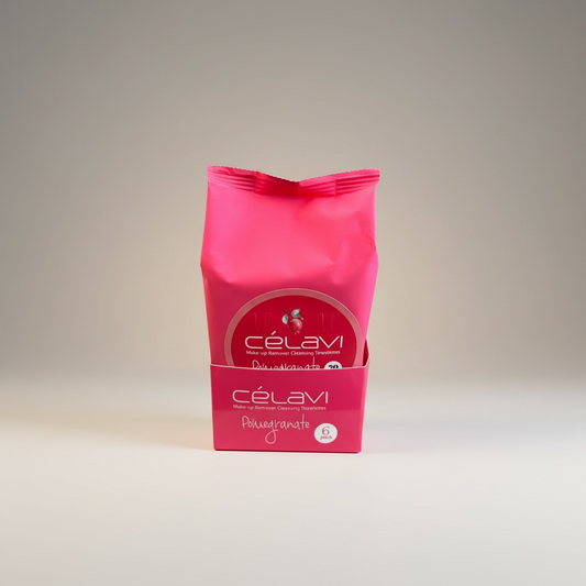 6PCS DISPLAY CELAVI POMEGRANATE MAKE-UP REMOVER CLEANSING TOWELETTES MT005