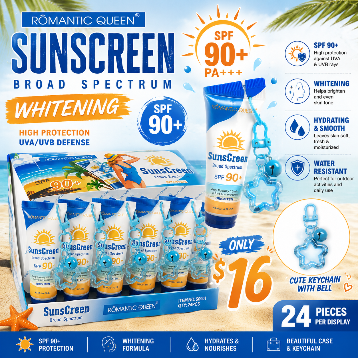 24PCS ROMANTIC QUEEN SUNSCREEN BROAD SPECTRUM WHITENING SPF90+