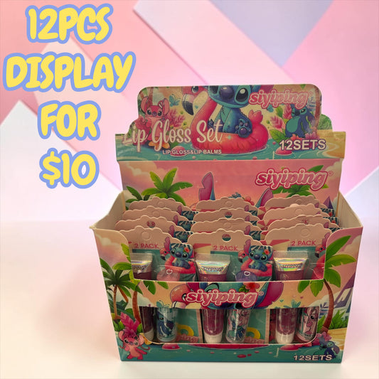 12PCS DISPLAY BLUE GUY AND PINK GIRL LIP GLOSS & LIP BALM SYP-ST39