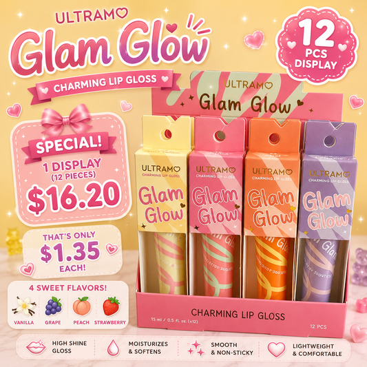 12PCS DISPLAY ULTRAMO GLAM GLOW CHARMING LIP GLOSS FL808