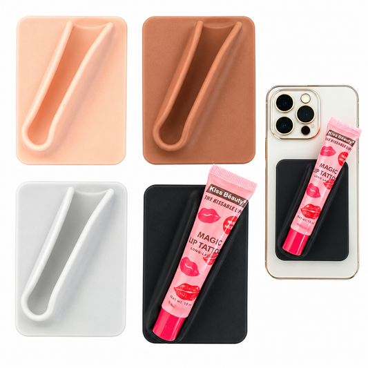 Soporte de silicona color nude para brillo labial y teléfono