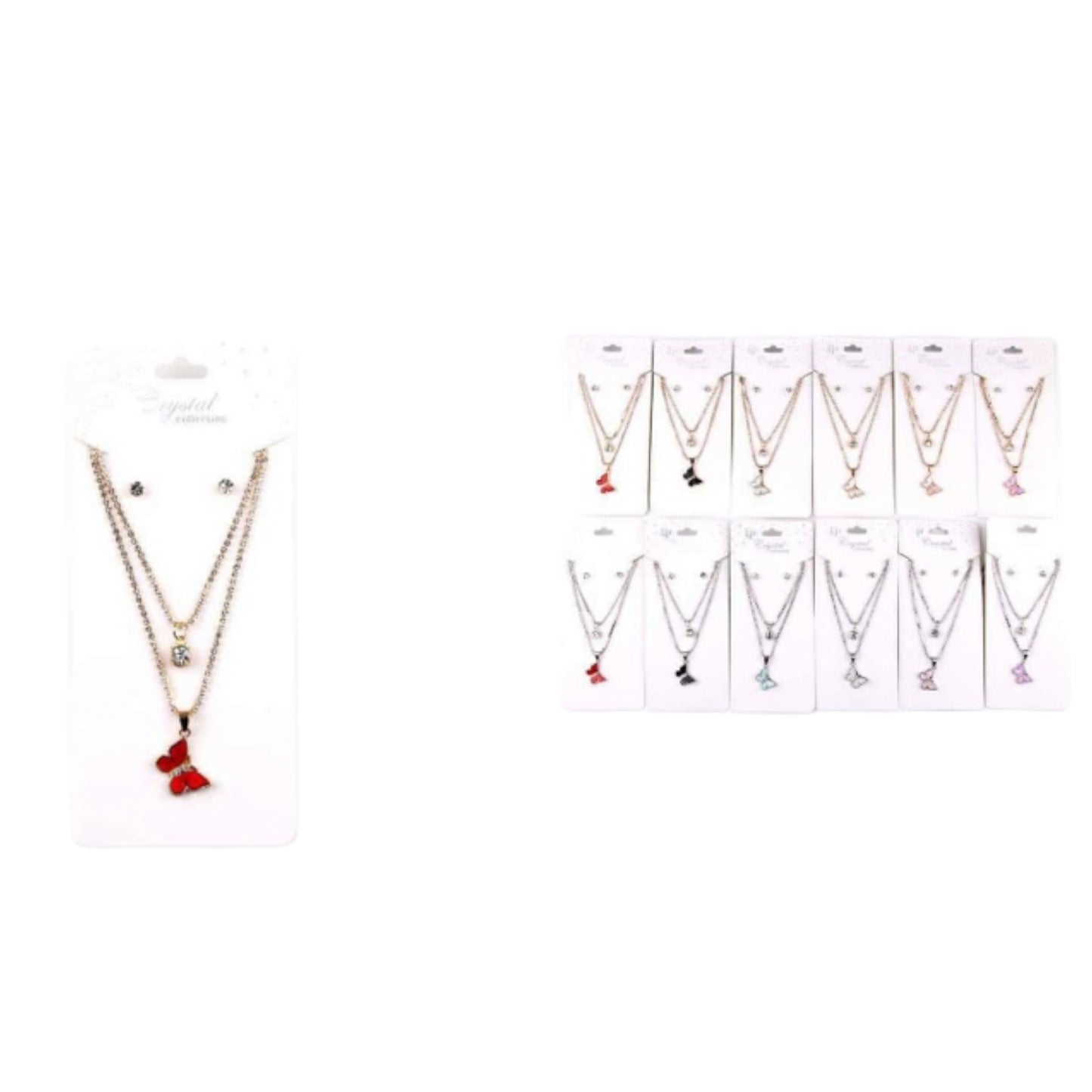 12PCS PACK 2 LAYER BUTTERFLY NECKLACE & EARRING  SET  YNK-2453