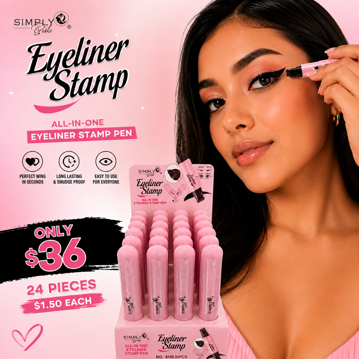 24PCS DISPLAY SIMPLY BELLA EYELINER STAMP S125